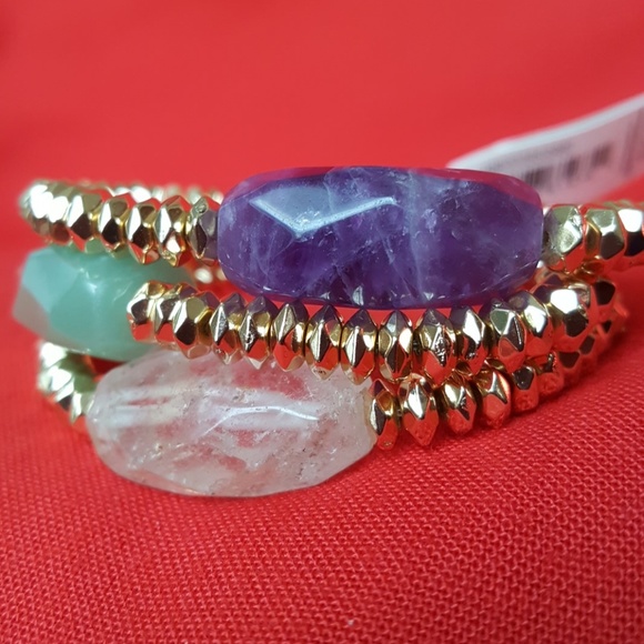 ABS ALLEN SCHWARTZ CRYSTAL STONE STRETCH BRACELET SET OF 3 - Picture 3 of 8